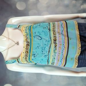 K Studio sz 12 Lined Floral Tank with Sparkling Gold Glitter Accents